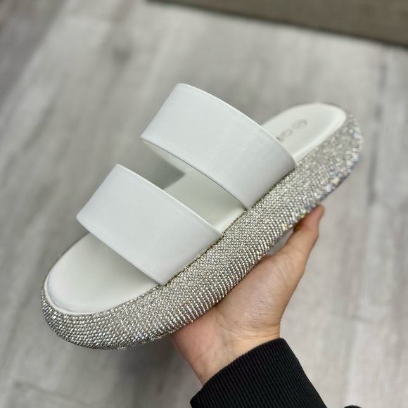 White Strap Rhinestoned Platform Sandal - Picture 2 of 3